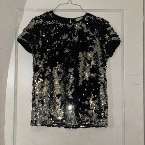Kids 12-13 yr sequin silver and black shirt sleeved top